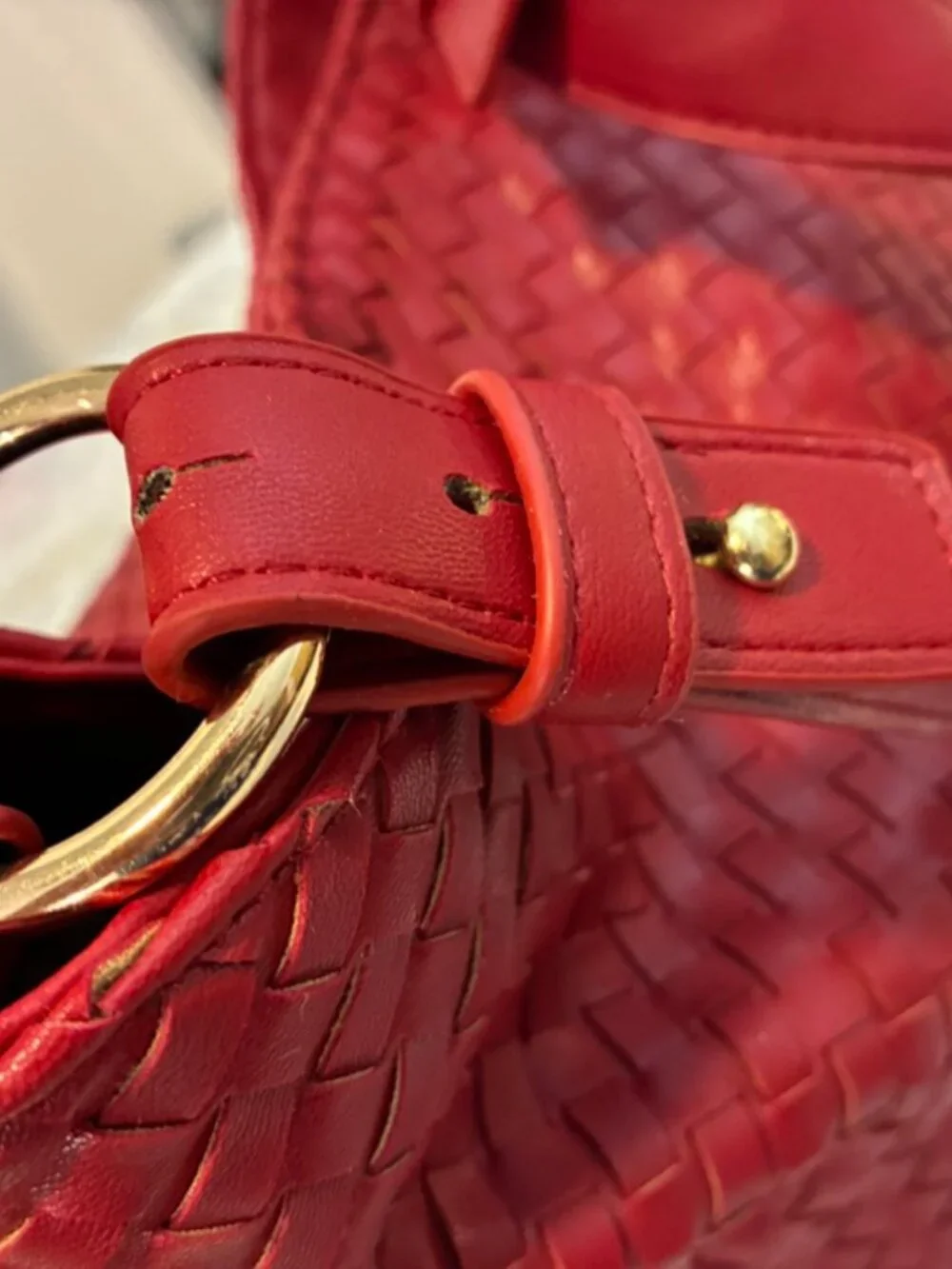 Lulu Dharma Crimson Red Woven Vegan Leather Hobo Shoulder Bag